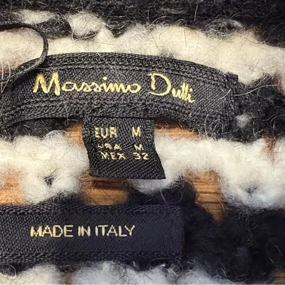 Massimo Dutti Italian Mohair Black & White Stripe Crewneck Open Weave Sweater - Picture 2 of 9
